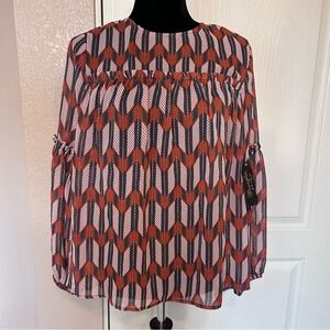 NWT Wrangler‎ Retro Spiced Orange Black and Cream Chevron Blouse Size Small